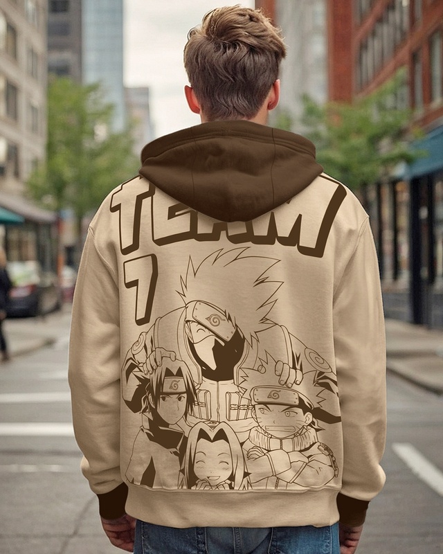 Shop Men's Brown Naruto Graphic Printed Oversized Hoodies-Front