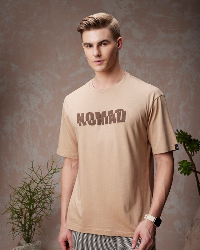 Shop Men's Brown Nomad Typography Oversized T-shirt-Front