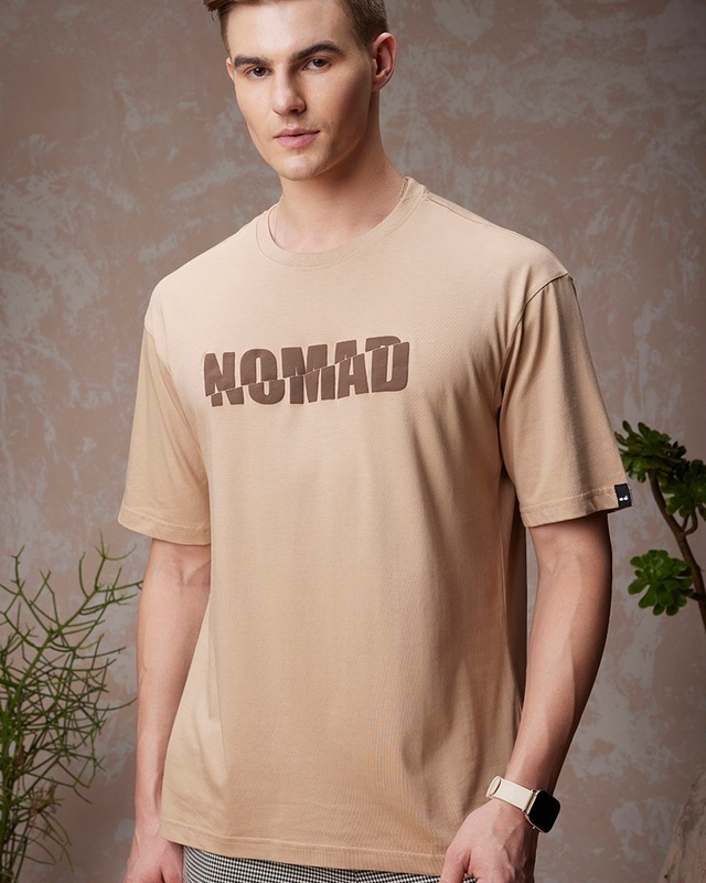 Shop Men's Brown Nomad Typography Oversized T-shirt-Front