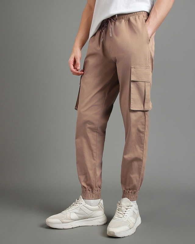 Shop Men's Brown Over Dyed Cargo Jogger Pants-Front
