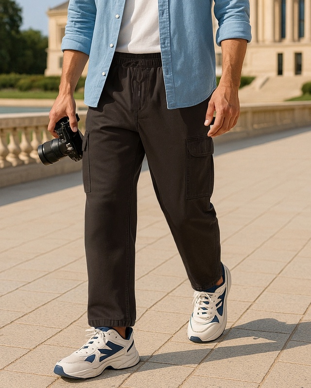 Shop Men's Brown Oversized Cargo Carpenter Pants-Front