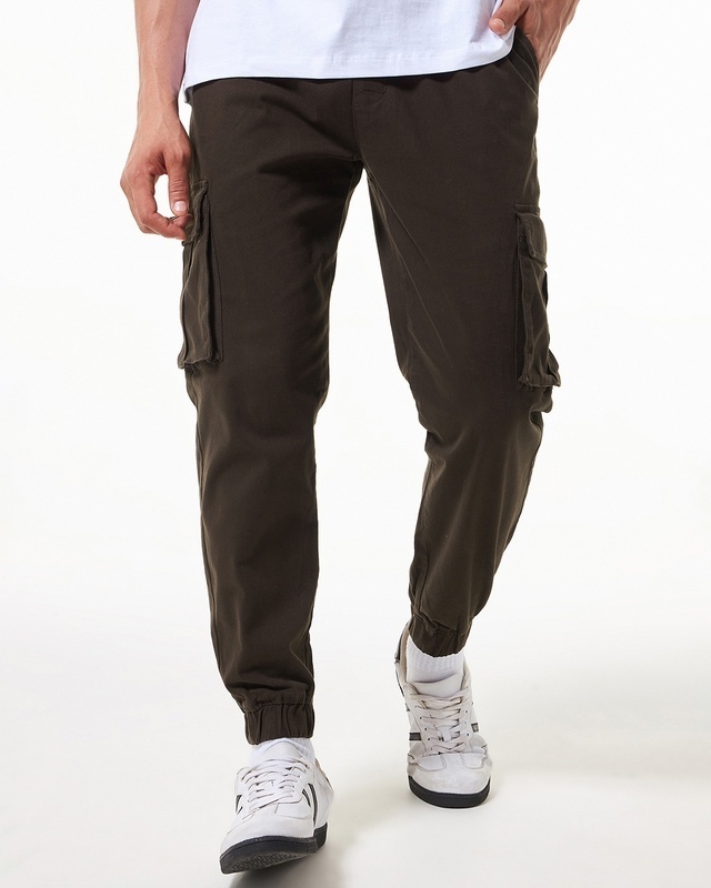 Shop Men's Brown Oversized Cargo Jogger Pants-Front