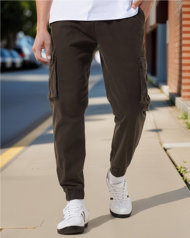 Shop Men's Brown Oversized Cargo Jogger Pants-Front