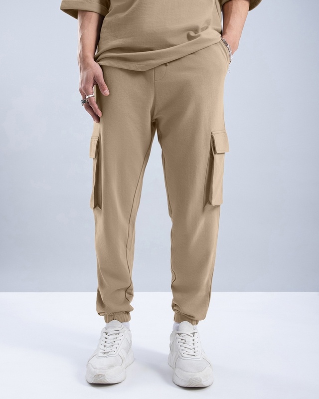 Shop Men's Brown Oversized Cargo Joggers-Front