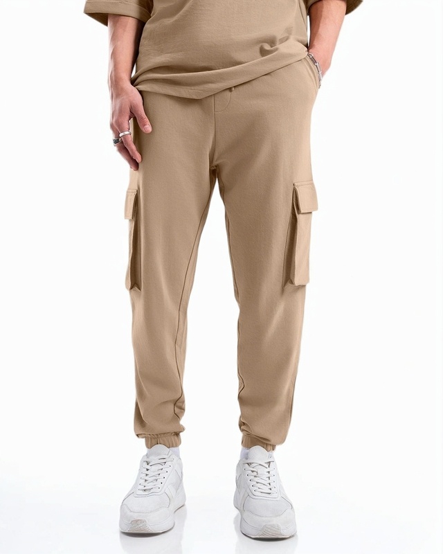 Shop Men's Brown Oversized Cargo Joggers-Front