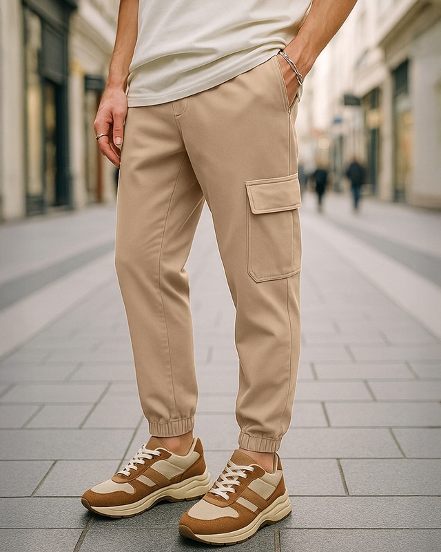 Shop Men's Brown Oversized Cargo Joggers-Front