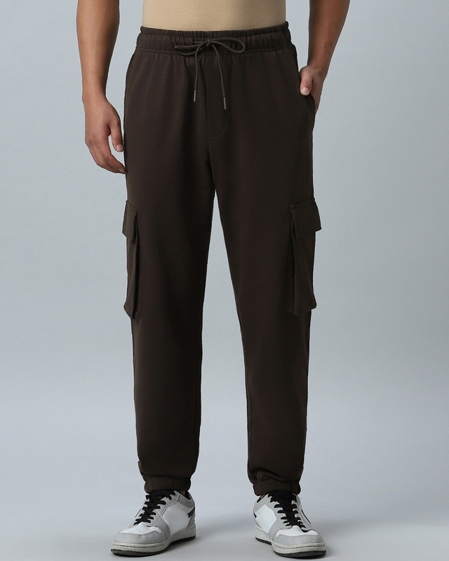 Shop Men's Brown Oversized Cargo Joggers-Front