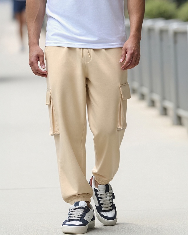 Shop Men's Brown Oversized Cargo Joggers-Front