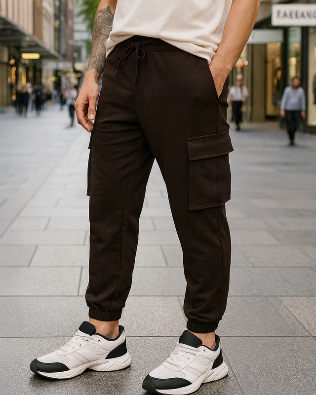 Shop Men's Brown Oversized Cargo Joggers-Front