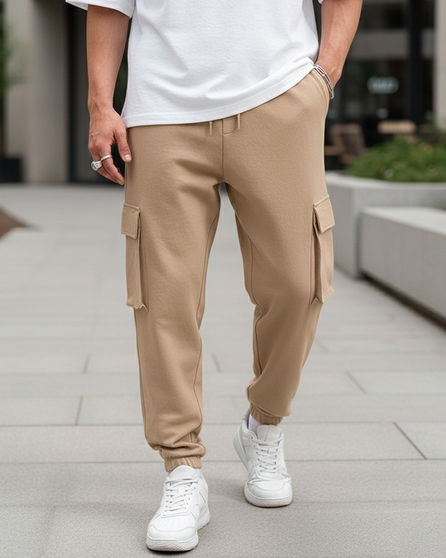 Men's Brown Oversized Cargo Warm Joggers-Front Bewakoof Shop Men's Brown Oversized Cargo Warm Joggers-Front