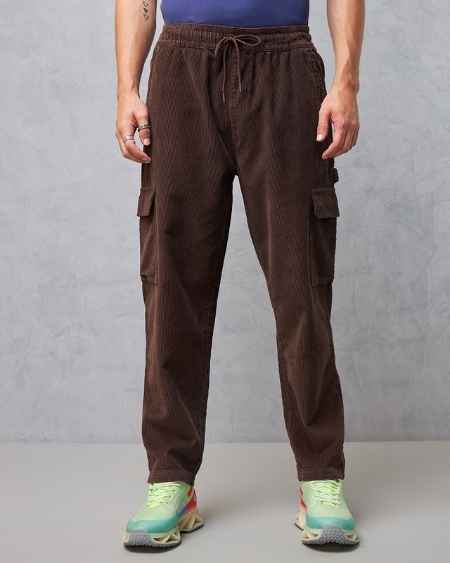 Shop Men's Brown Oversized Cargo Carpenter Pants-Front