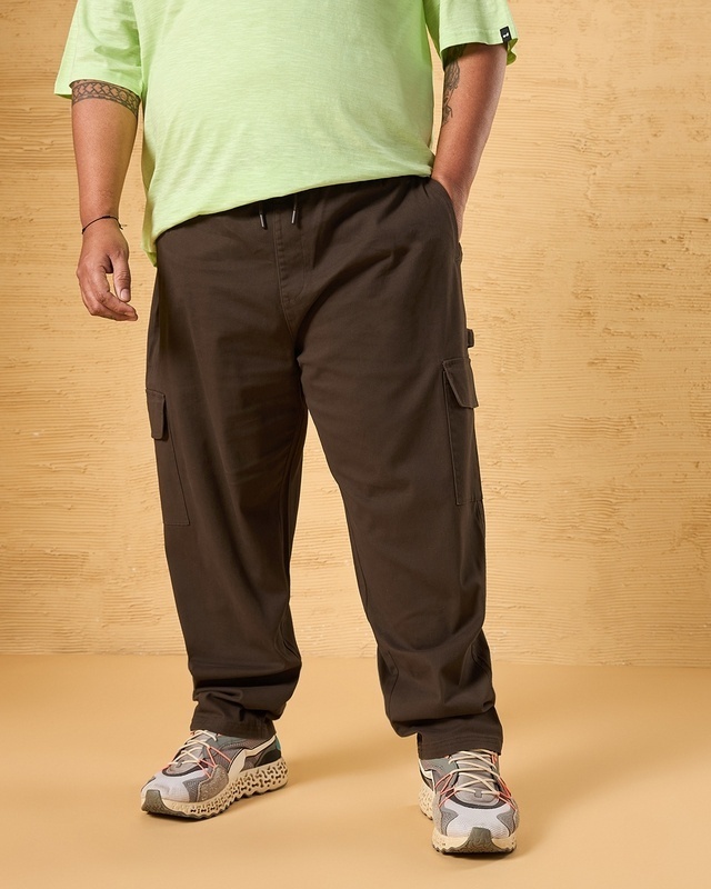 Shop Men's Brown Plus Size Cargo Carpenter Pants-Front