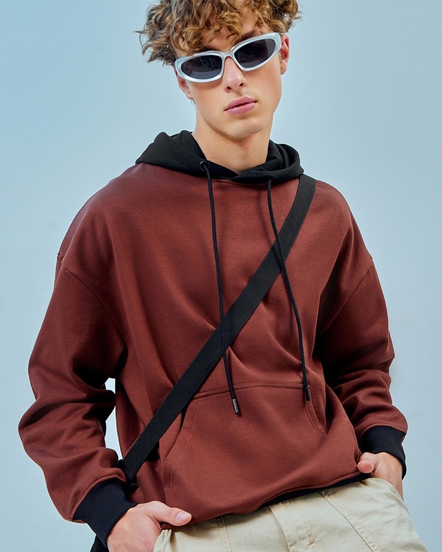Shop Men's Brown Oversized Plus Size Hoodies-Front