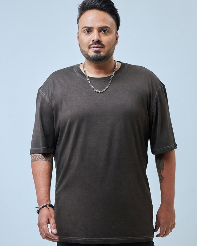 Shop Men's Brown Oversized Plus Size T-shirt-Front