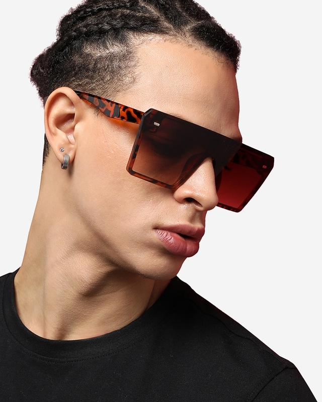 Shop Men's Brown Oversized Polarised Lens Full Rim Gradient Sunglasses-Front
