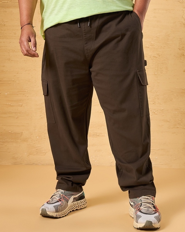 Shop Men's Brown Plus Size Cargo Carpenter Pants-Front