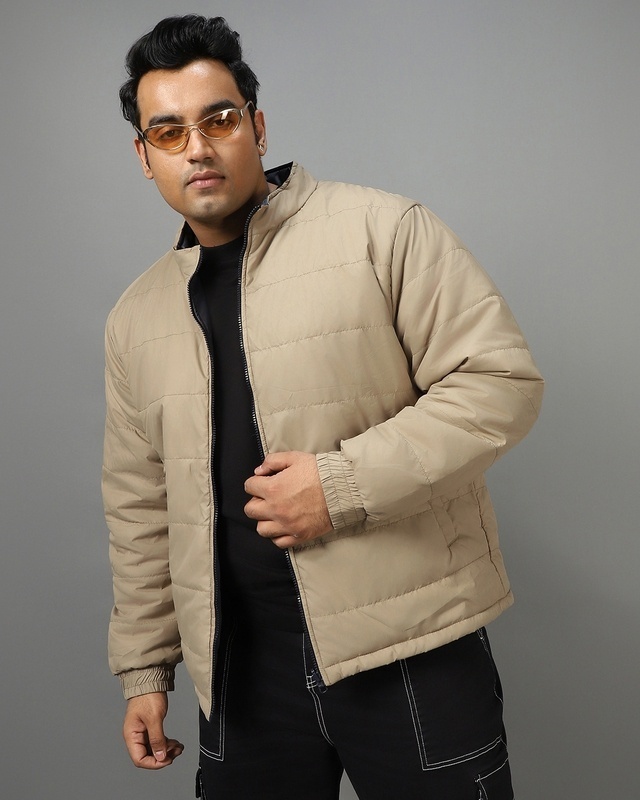Shop Men's Brown Plus Size Puffer Jacket-Front
