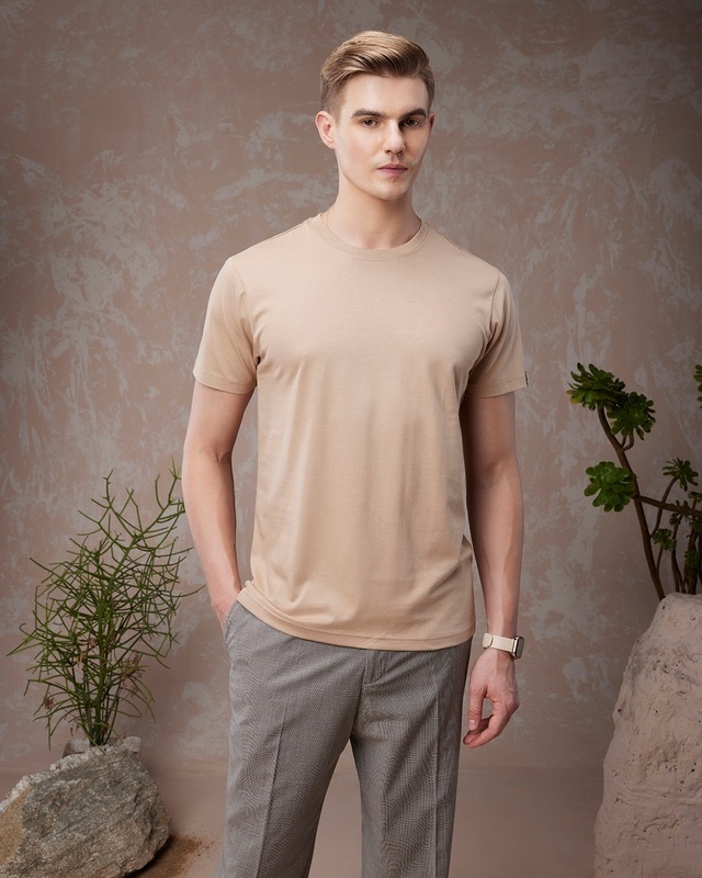 Shop Men's Brown Plus Size T-shirt-Front