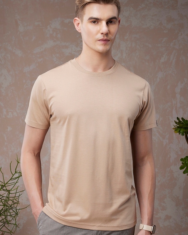 Shop Men's Brown Plus Size T-shirt-Front