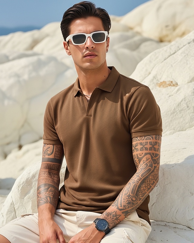 Shop Men's Brown Polo T-shirt-Front