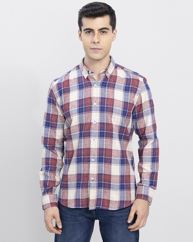 Shop Men's Brown Portrait Checked Slim Fit Shirt-Front