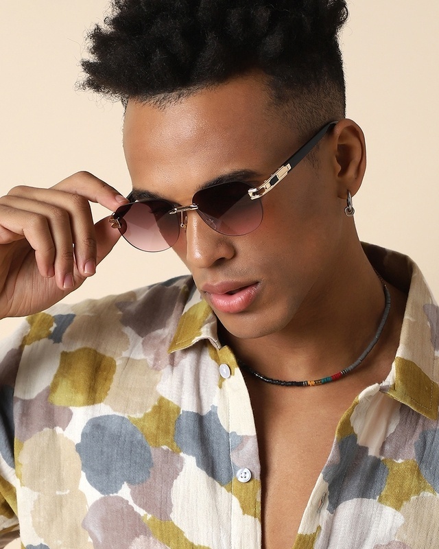 Shop Men's Brown Rectangle Polarised Lens Gradient Sunglasses-Front