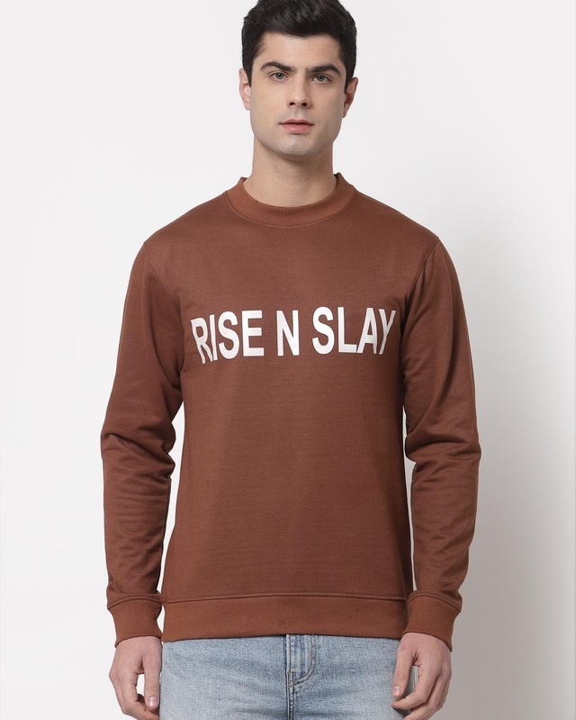 Shop Men's Brown Rise N Slay Typography Sweatshirt-Front