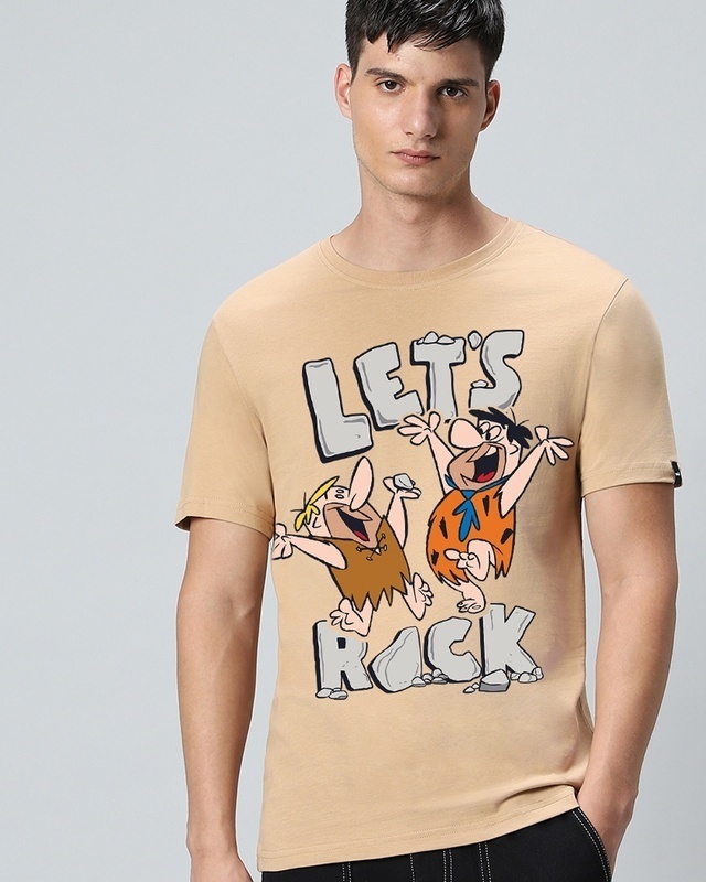 Shop Men's Brown Rock N Roll Graphic Printed T-shirt-Front