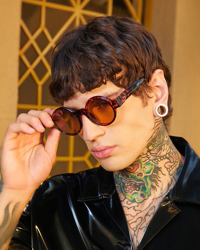Shop Men's Brown Round Polarised Lens Sunglasses-Front
