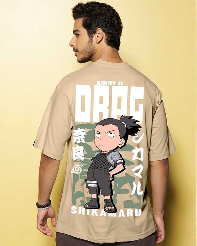 Shop Men's Brown Shikamaru Drag Graphic Printed Oversized T-shirt-Front