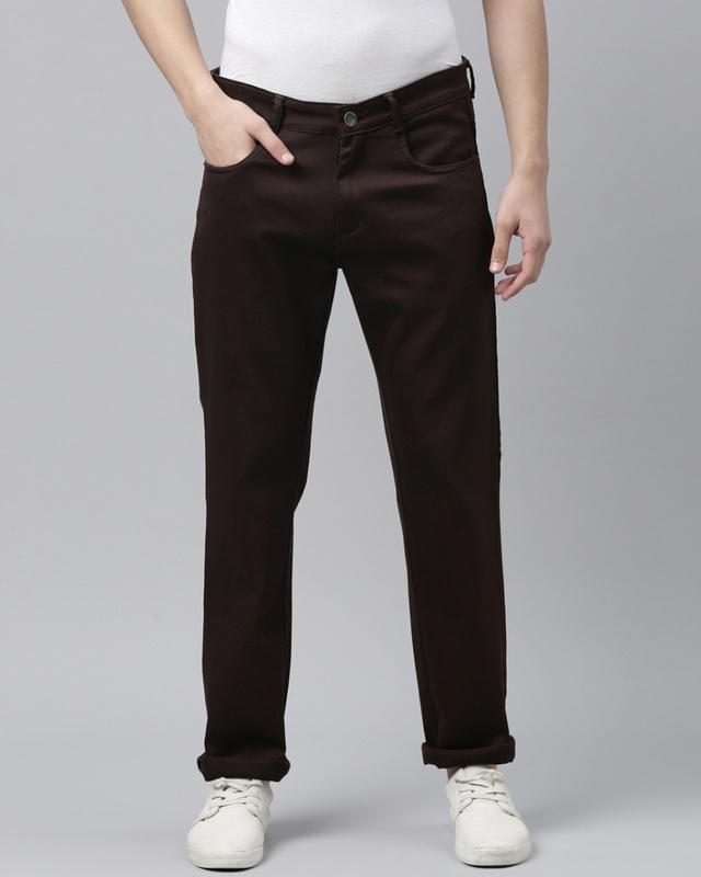 Shop Men's Brown Slim Fit Mid-Rise Jeans-Front