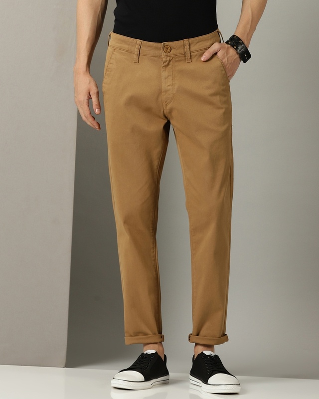 Shop Men's Brown Slim Fit Trousers-Front
