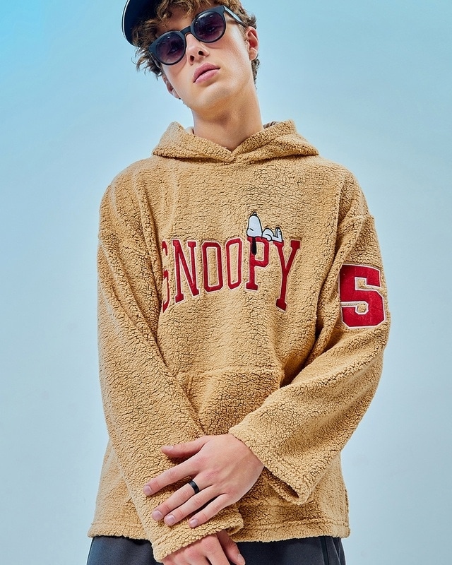 Shop Men's Brown Snoopy Typography Oversized Hoodies-Front