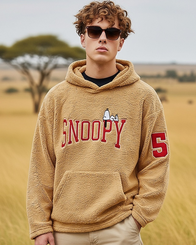 Shop Men's Brown Snoopy Typography Oversized Hoodies-Front