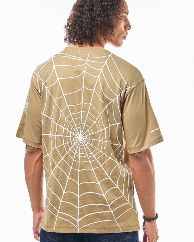 Shop Men's Brown Spider Man Graphic Printed Oversized T-shirt-Front