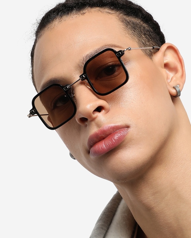 Shop Men's Brown Square Polarised Lens Sunglasses-Front
