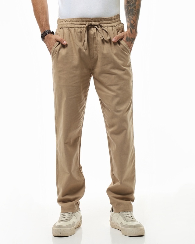 Shop Men's Brown Straight Fit Pants-Front