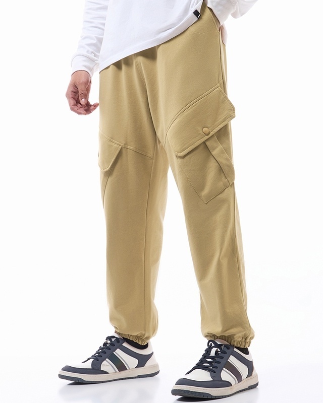 Shop Men's Brown Super Loose Fit Joggers-Front