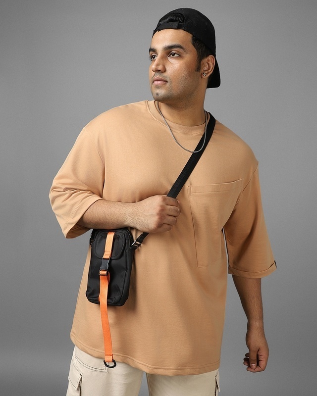 Shop Men's Brown Super Loose Fit Plus Size T-shirt-Front