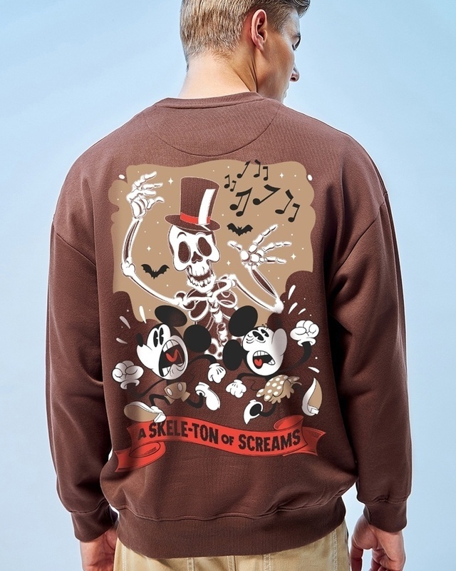 Shop Men's Brown The Awakening Hour Graphic Printed Oversized Sweatshirt-Front