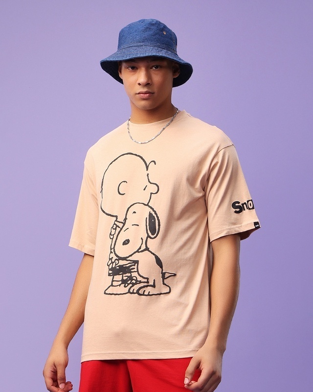 Shop Men's Brown The Perfect Friend Graphic Printed Oversized T-shirt-Front