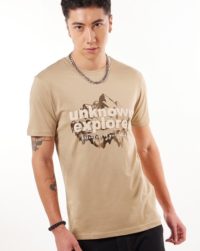 Shop Men's Brown Unknown Explorer Graphic Printed T-shirt-Front
