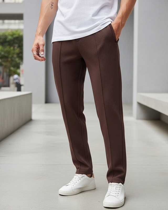 Men's Brown Warm Track Pants-Front Bewakoof Shop Men's Brown Warm Track Pants-Front