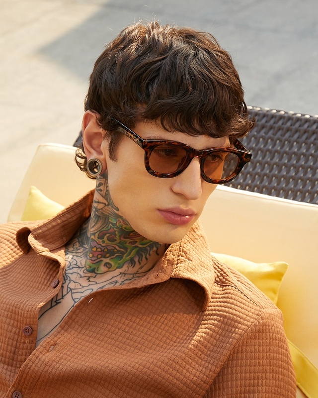Shop Men's Brown Wayfarer Polarised Lens Sunglasses-Front