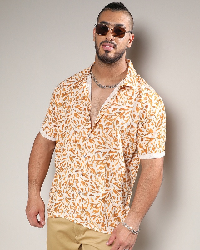 Shop Men's Brown & White All Over Printed Oversized Plus Size Shirt-Front