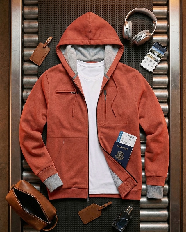 Men's Brick Brown Airport Hoodie-Front Bewakoof Shop Men's Brick Brown Airport Hoodie-Front