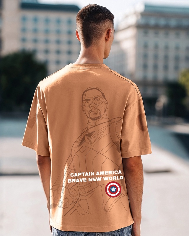 Shop Men's Camel Brown Captain Graphic Printed Oversized T-shirt-Front