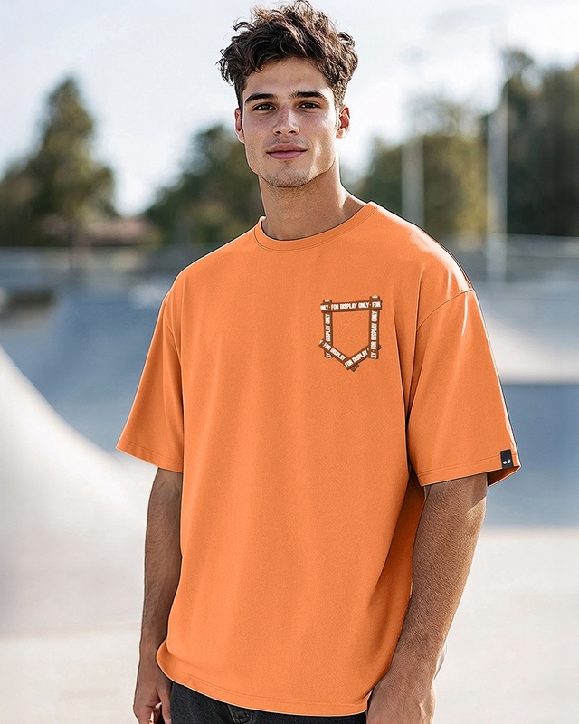 Shop Men's Caramel Orange For Display Only Typography Oversized T-shirt-Front