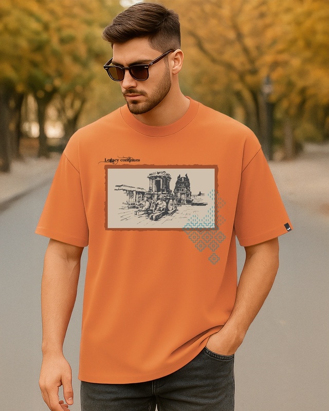 Men's Caramel Orange Legacy Graphic Printed Oversized T-shirt-Front Bewakoof Shop Men's Caramel Orange Legacy Graphic Printed Oversized T-shirt-Front