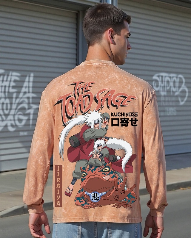 Shop Men's Caramel Orange Toad Sage Graphic Printed Oversized Acid Wash T-shirt-Front